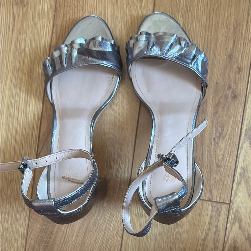H&M Silver Sandals with Ankle Strap and Block Heel